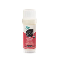 All Good Baby Sunscreen Butter Stick on the face provides gentle SPF protection for sensitive skin.