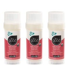 All Good Baby & Kids Sunscreen Butter Stick on the face provides SPF 50 protection