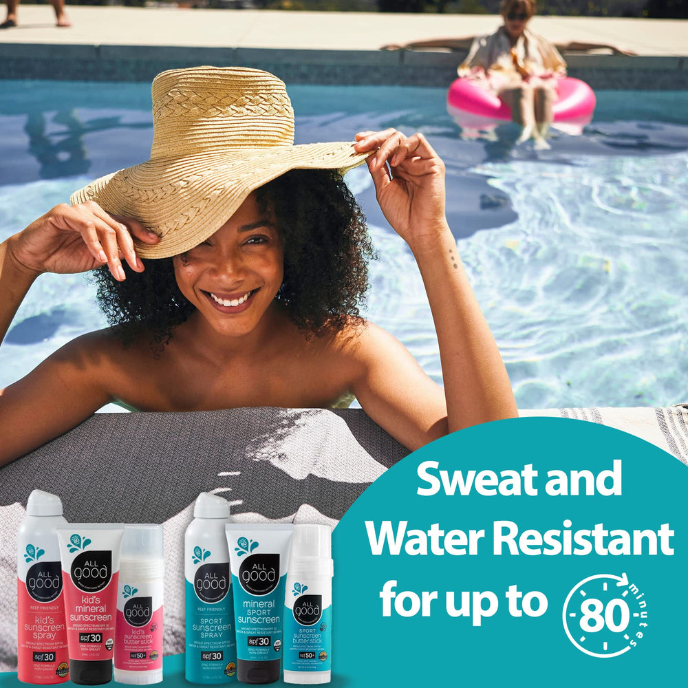 All Good Sports reef-friendly formula avoids chemical UV absorbers to protect coral reefs.