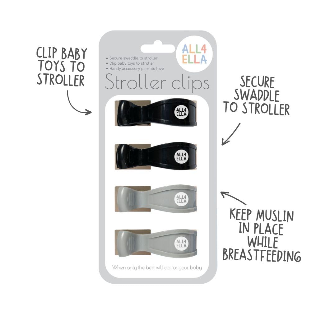 All4Ella stroller clips demonstrate quiet, secure fasteners for lightweight blankets.