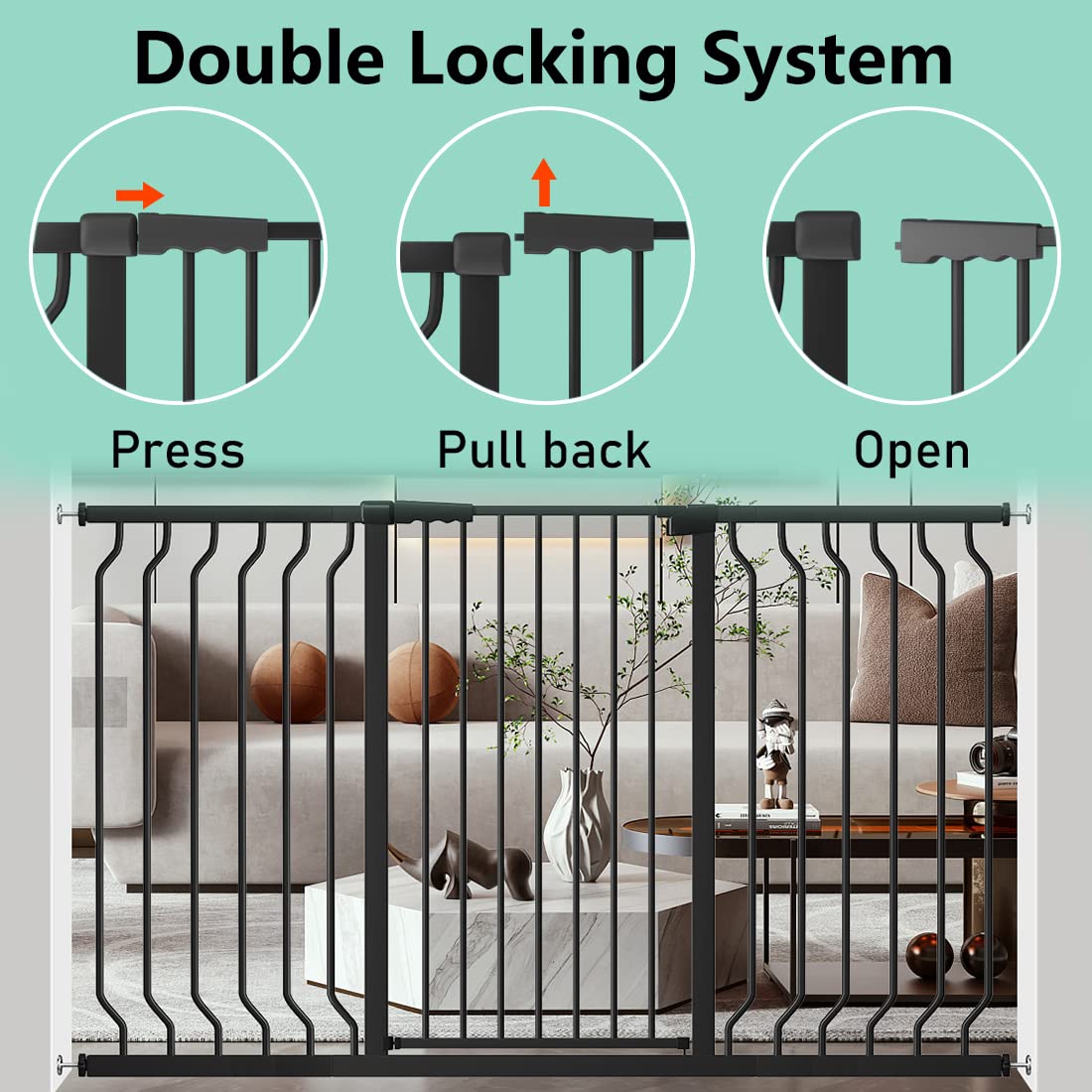 ALLAIBB baby gate extensions image demonstrates wide setup for doorways up to 81.1 inches.