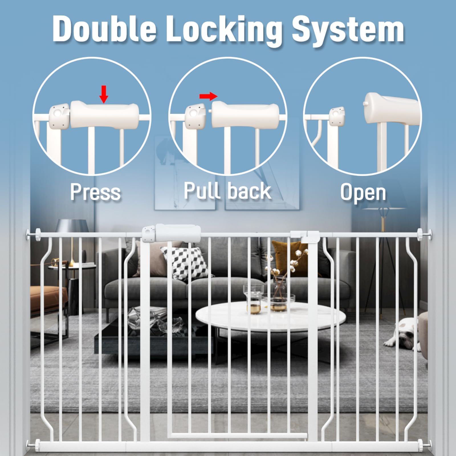 ALLAIBB double-sided opening gate for stairs offers intuitive two-way access.