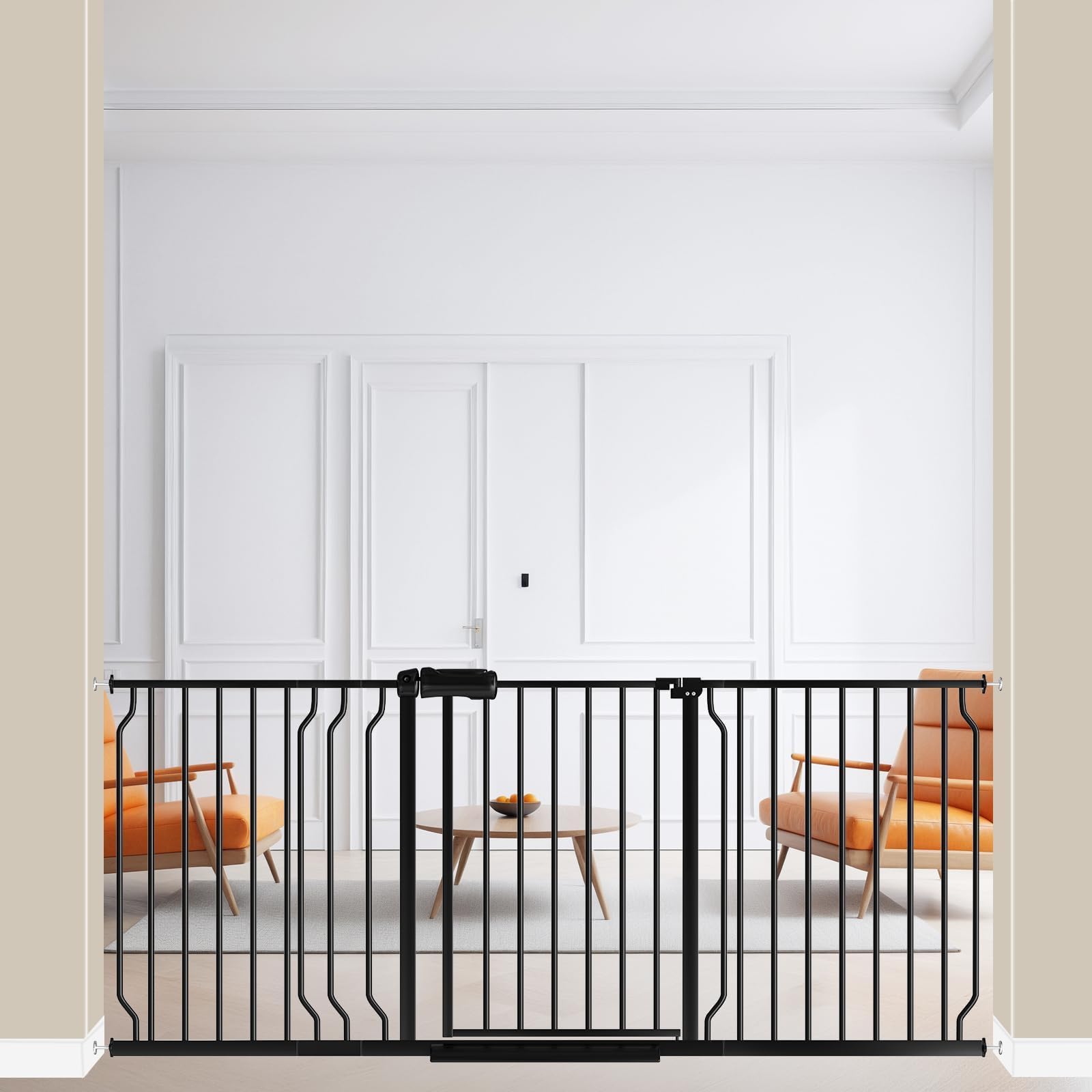 ALLAIBB extra wide baby gate front view shows sturdy steel construction for home safety.