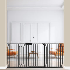 ALLAIBB extra wide baby gate front view shows sturdy steel construction for home safety.