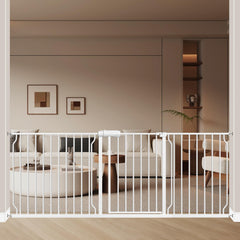 ALLAIBB extra wide baby gate walk-through in white, easy passage for adults and pets.