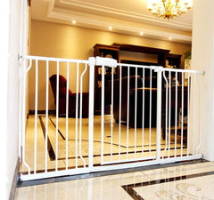 ALLAIBB extra-wide gate front view shows sturdy white metal design for stairs and safety.