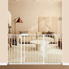 ALLAIBB extra-wide gate front view illustrates sturdy steel design for safe, unobtrusive use