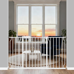 ALLAIBB extra-wide gate installation guide shows easy, tool-free setup for doorways