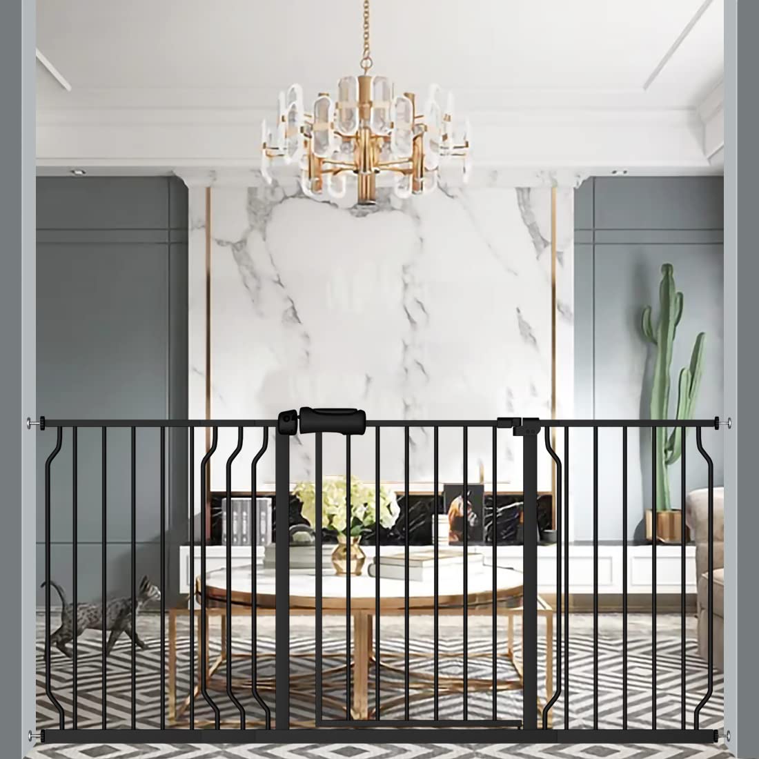 ALLAIBB extra-wide gate walk-through black enables safe, easy passage for adults and pets.