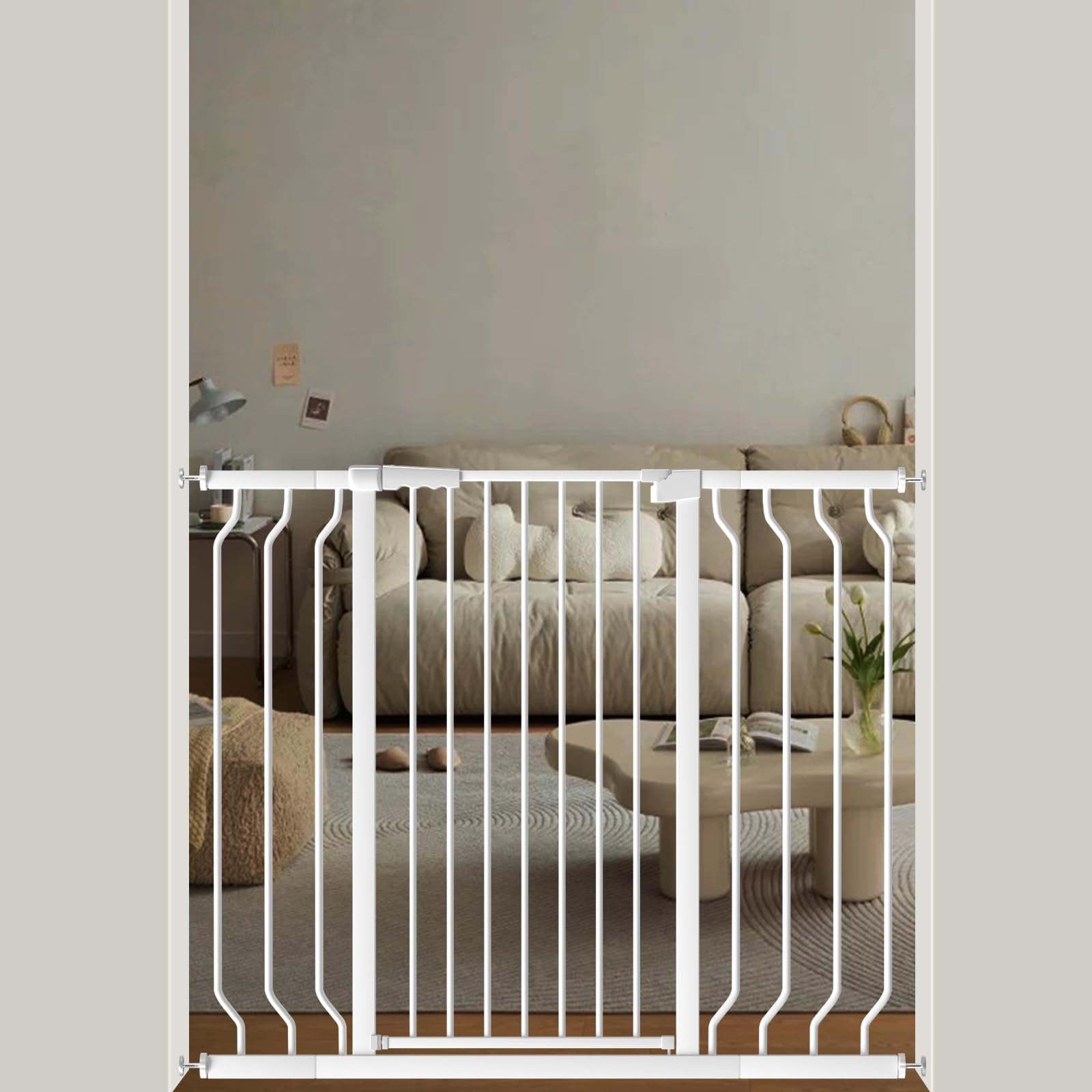 ALLAIBB White 40.55in gate installed in a doorway for safe baby and pet passage