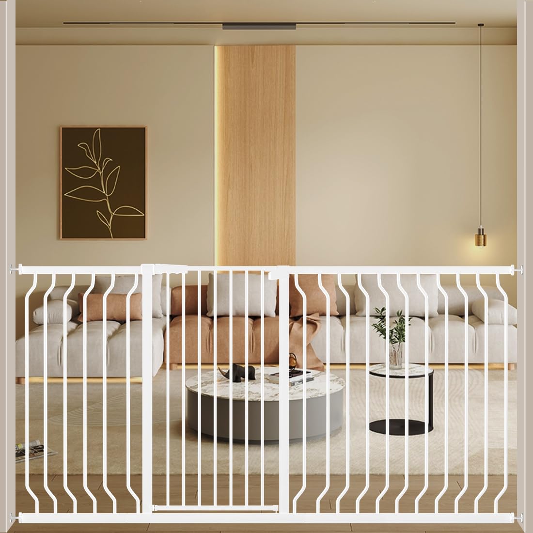 ALLAIBB White gate front view, sturdy steel frame supports durable baby space.