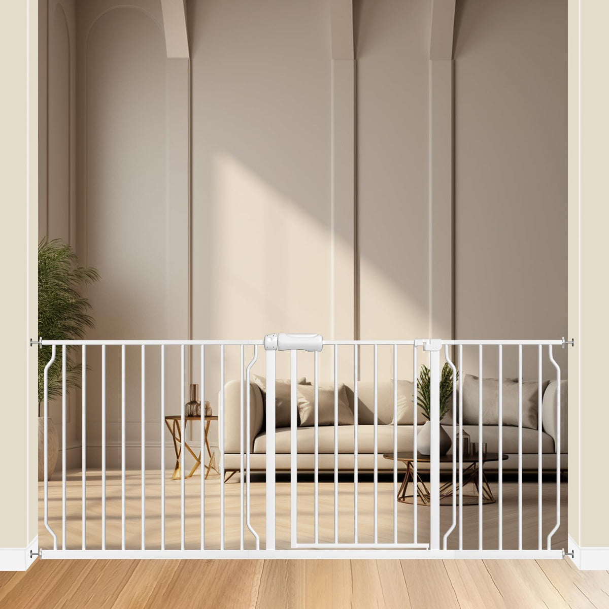 ALLAIBB extra-wide gate in closed position for secure doorway use