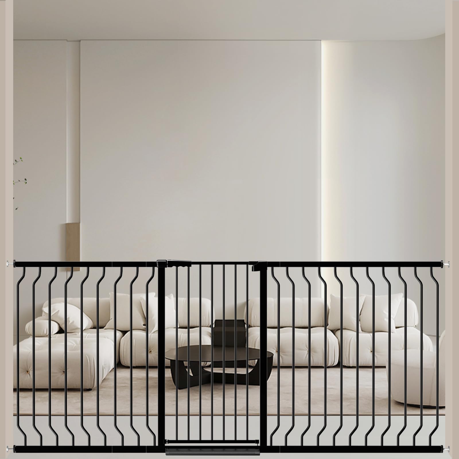 ALLAIBB Black extra tall gate front view helps keep toddlers safe at doorways.