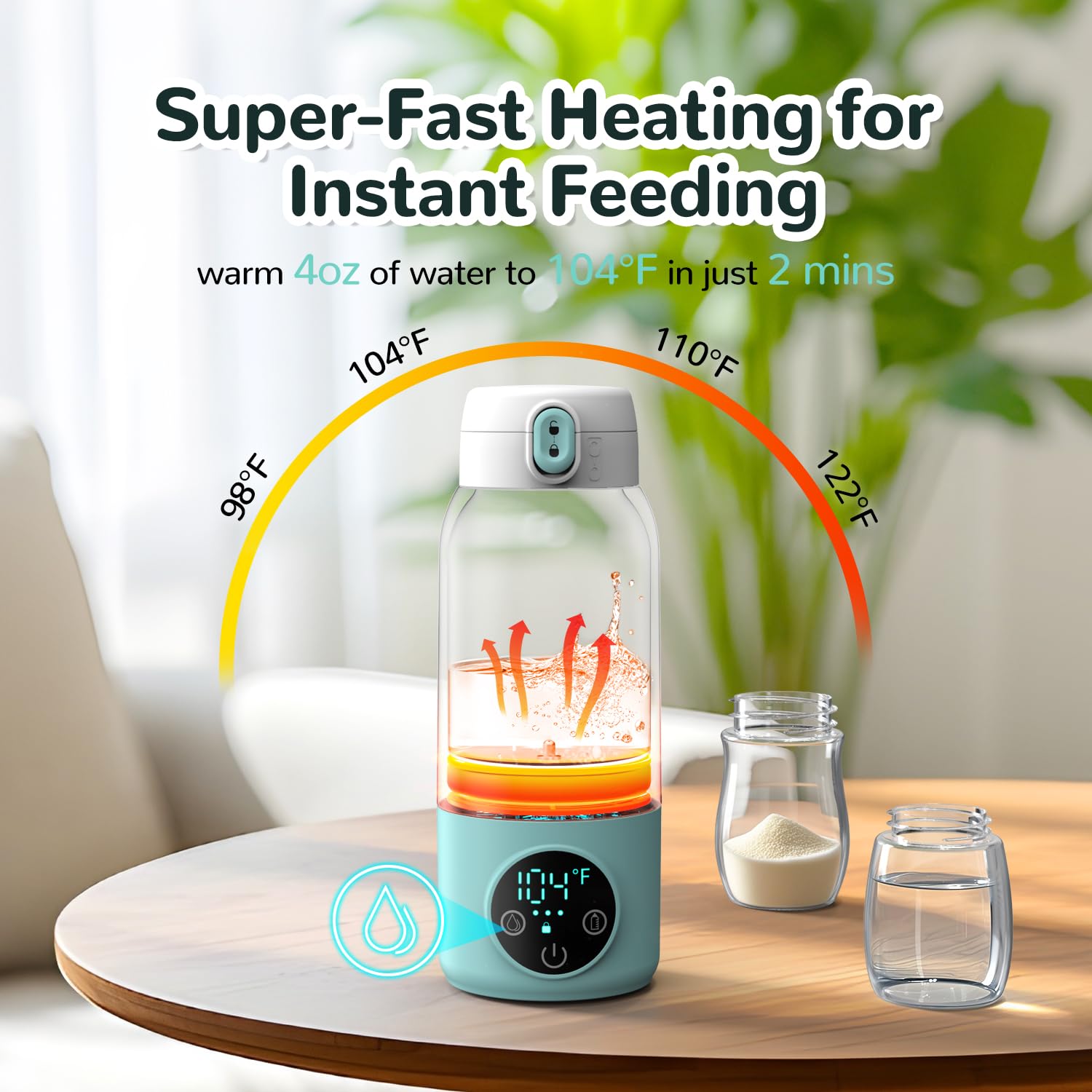Allbean dual-heating modes switch between milk and water for flexible feeding.