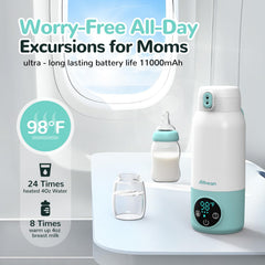 Allbean heats water to 104°F in two minutes for quick bottles.