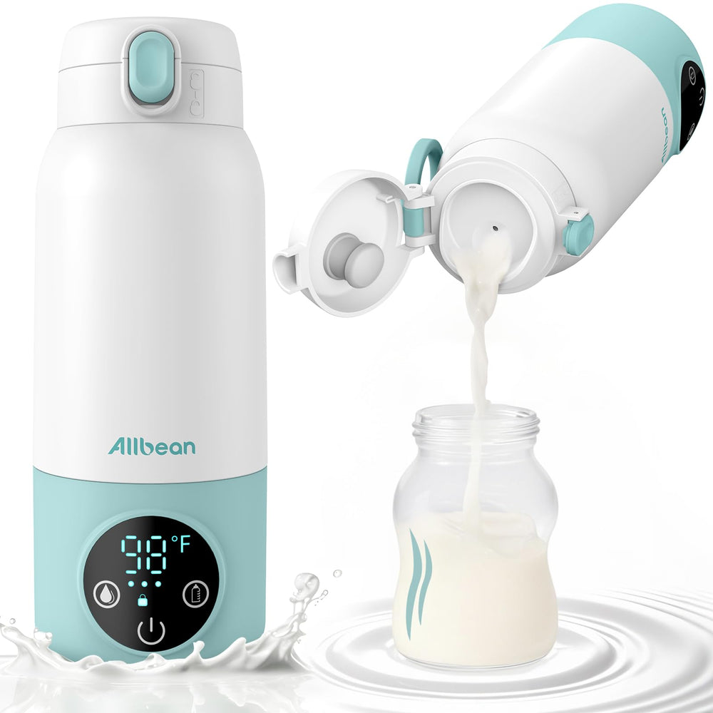 Allbean portable bottle warmer front view showing travel-ready compact design.