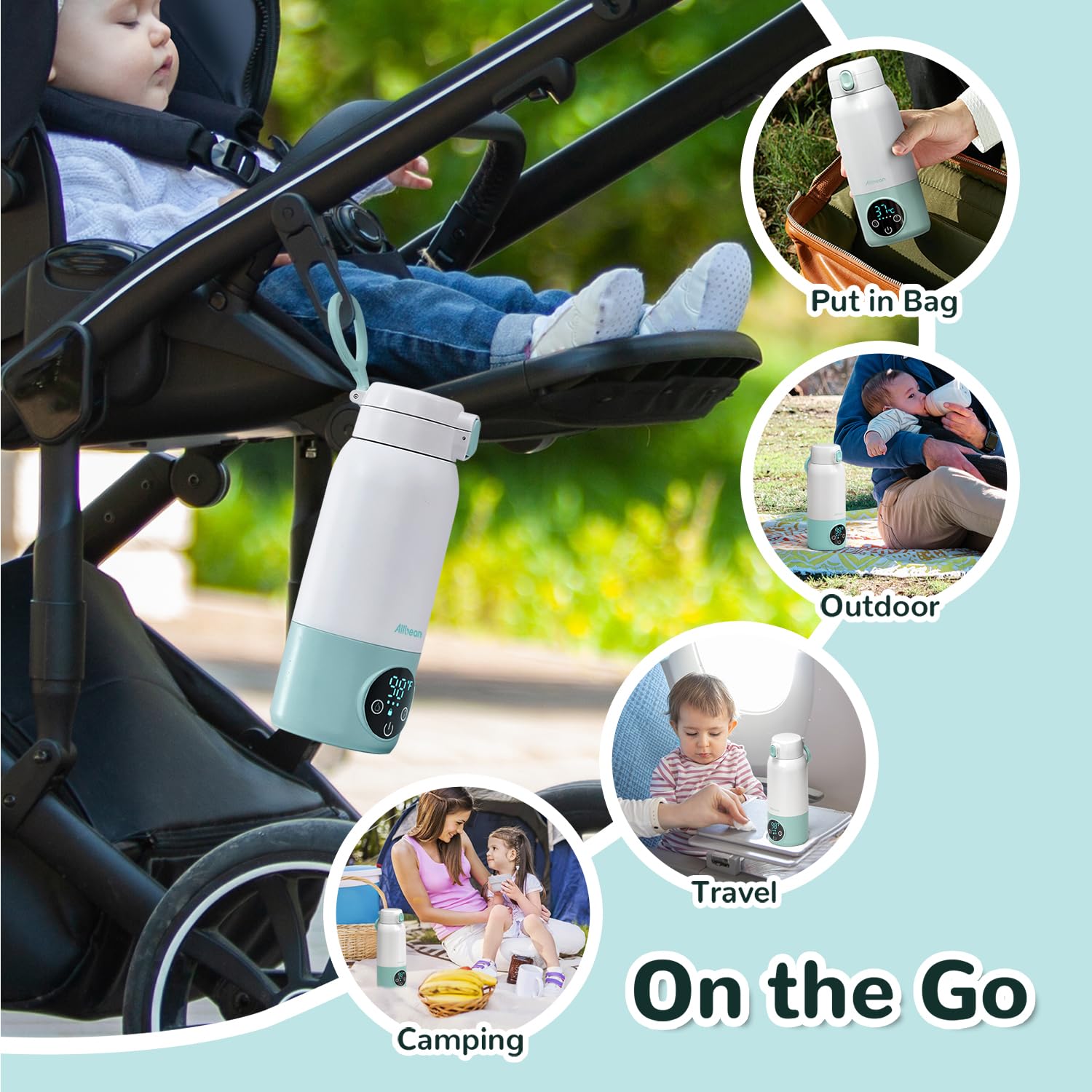 Allbean travel-friendly design fits car cup holders and diaper bags.