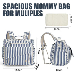ALLCAMP diaper backpack blue stripe back view with ergonomic straps.
