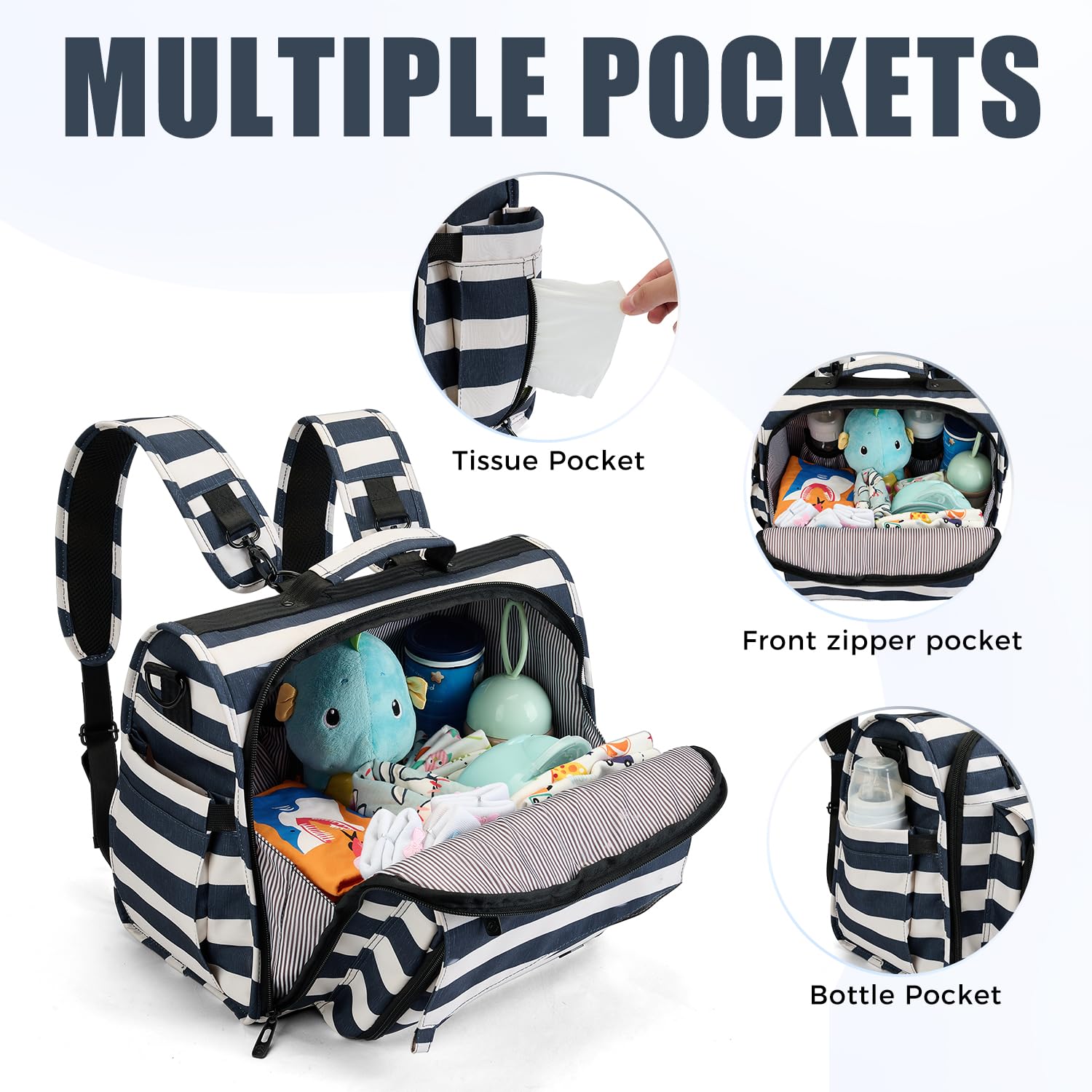 ALLCAMP diaper backpack multi-function nappy bag with stroller hooks for hands-free outings.