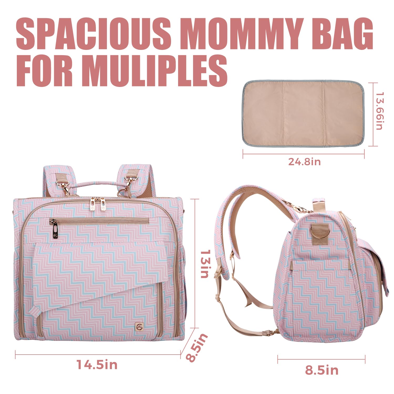 ALLCAMP Diaper Backpack side view emphasizes sturdy construction and waterproof fabric