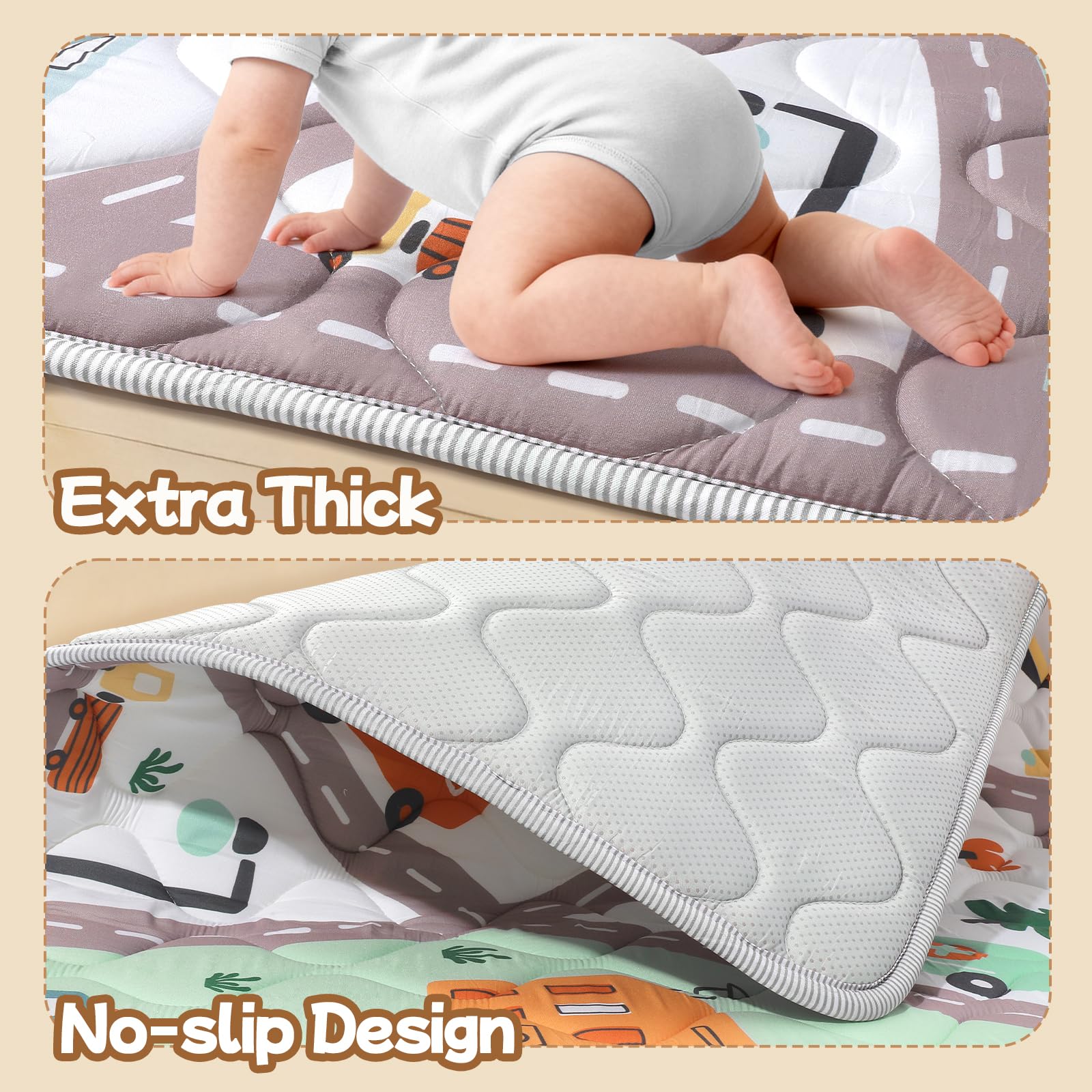 Alldomess 50x50 size provides space for crawling, rolling, and toy activity