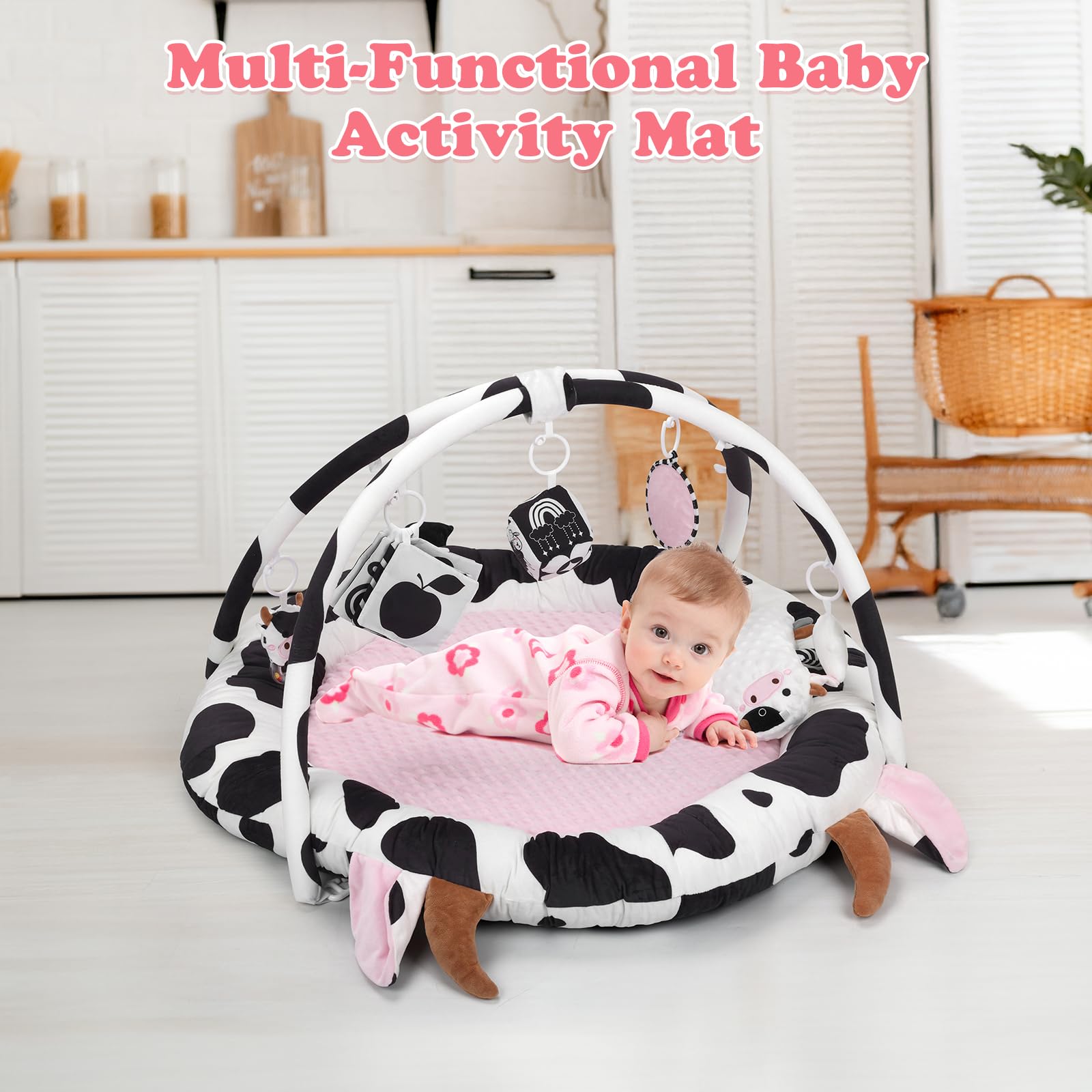 Alldomess Pink Cow Play Gym easy-clean components ready for washing