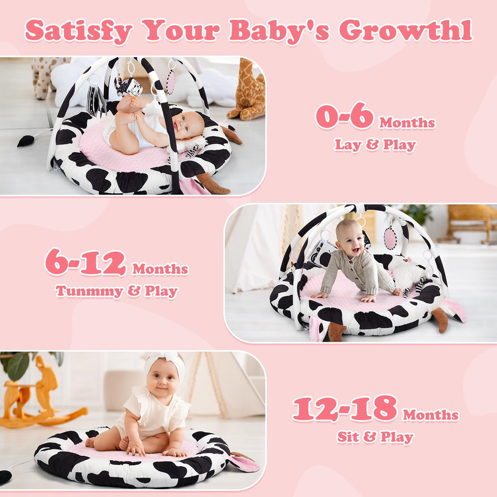 Alldomess Pink Cow Play Gym non-slip back keeps the area secure
