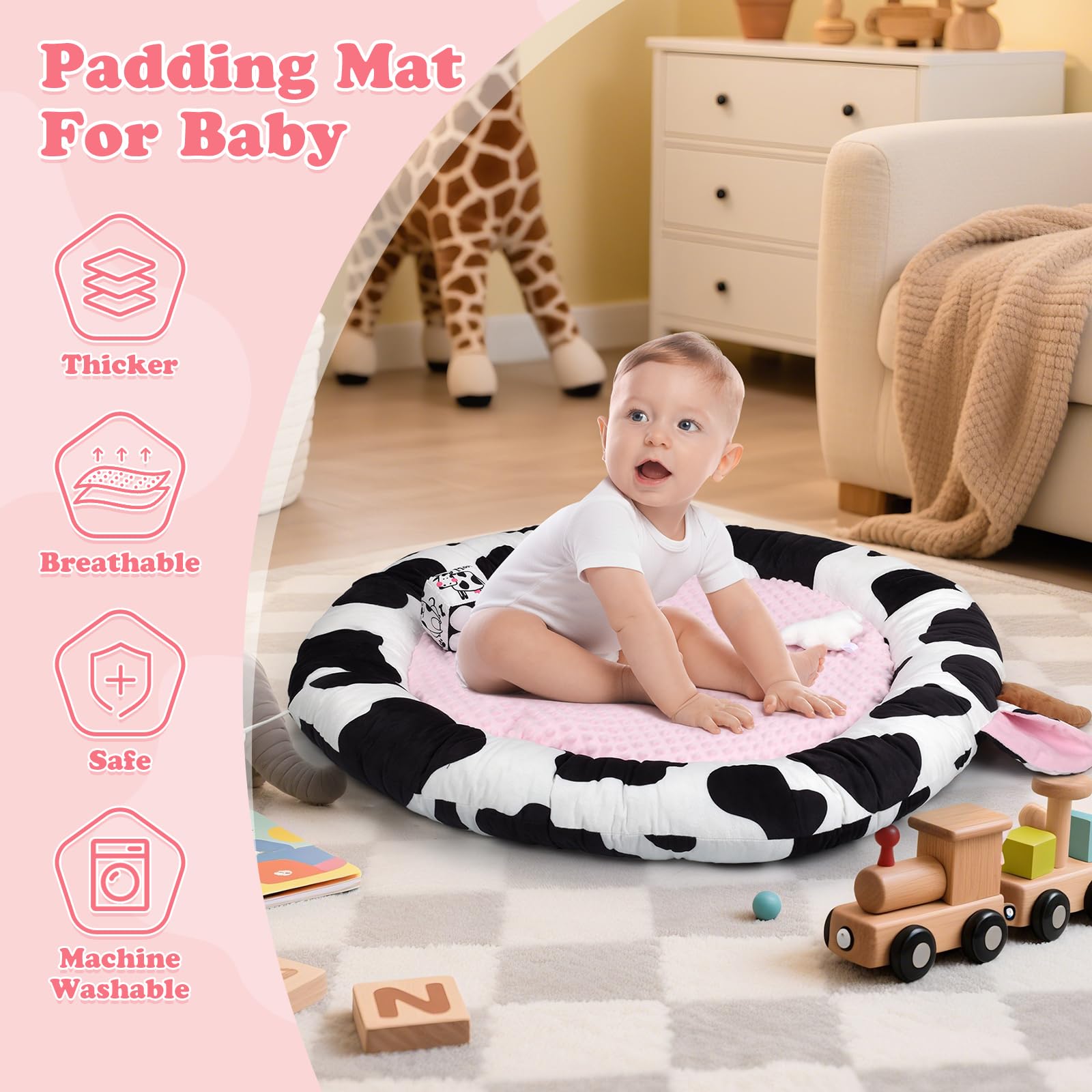 Alldomess Pink Cow Play Gym removable bottom pad for a thicker mat