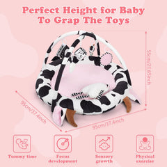 Alldomess Pink Cow Play Gym in tummy time setup with space to explore