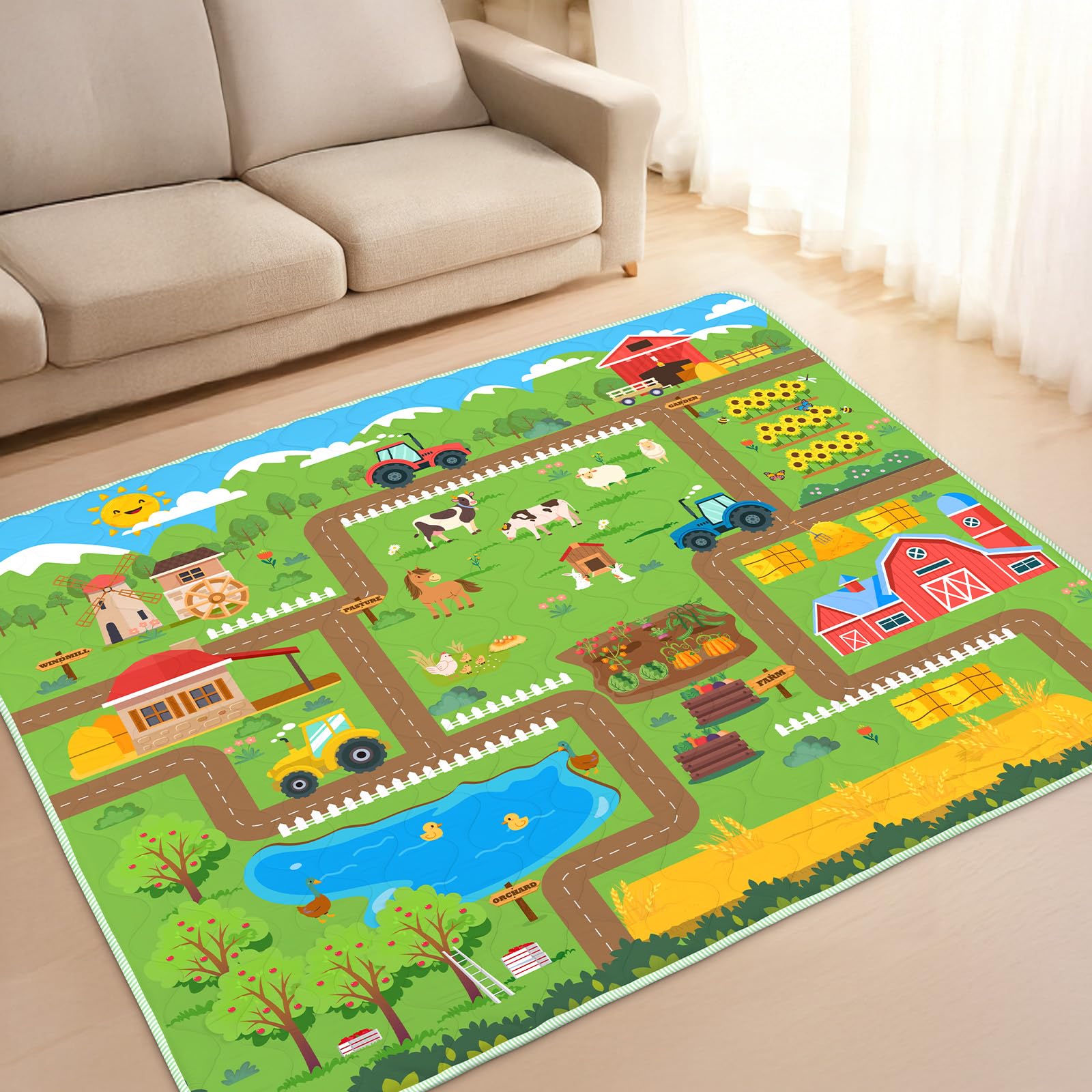 alldomess play mat 71x59 green farm dinosaur pattern for soft, comfortable play