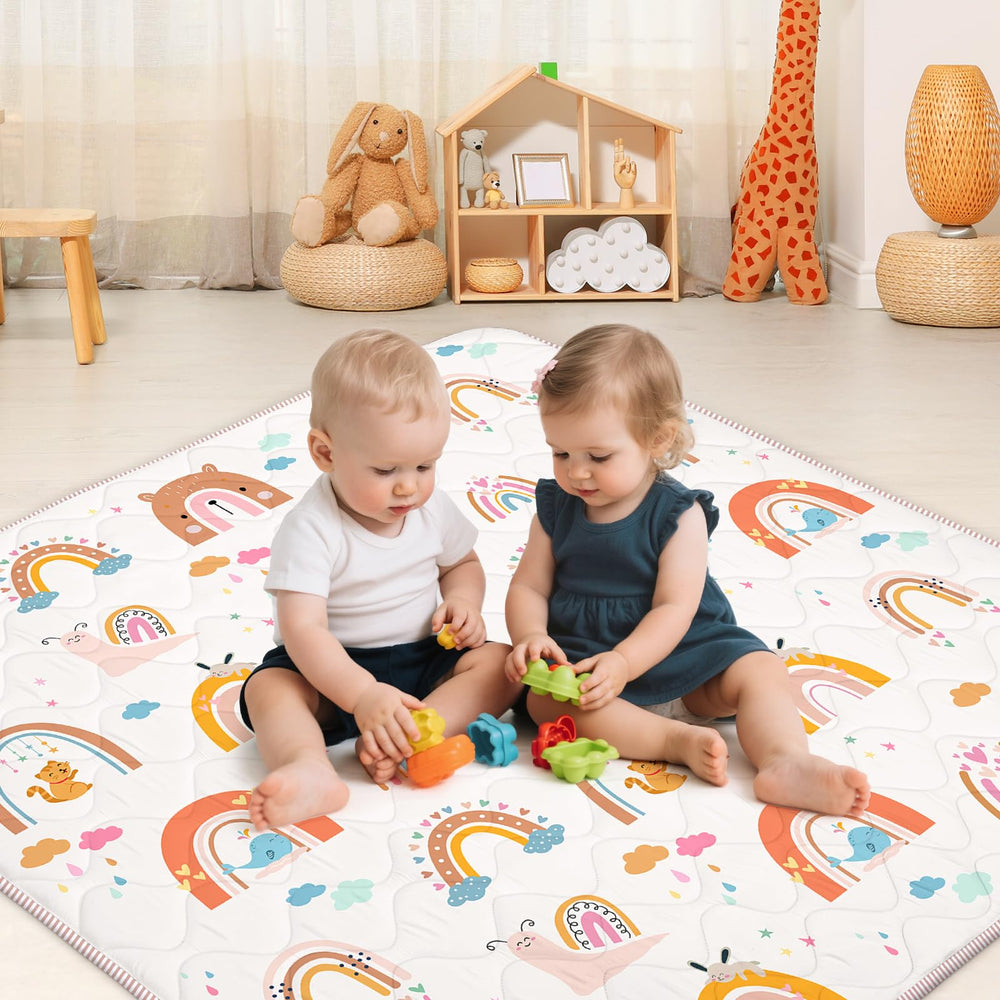alldomess playmat setup in living room shows versatile space for crawling