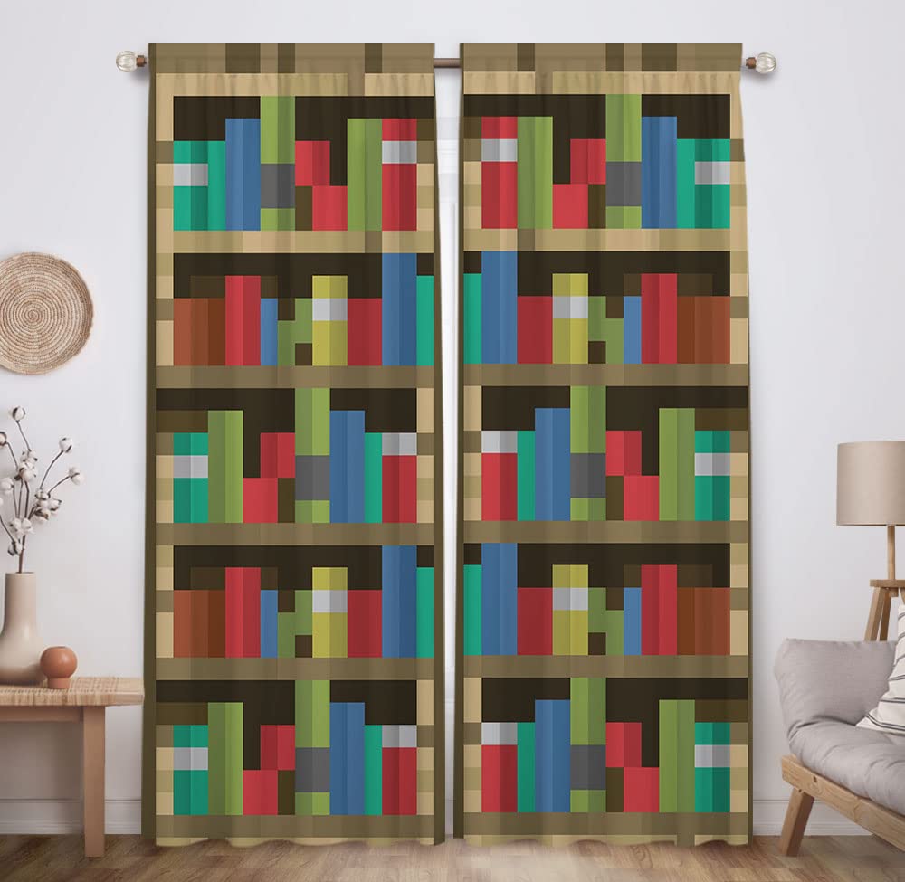 Allenjoy Pixelated Bookshelf Curtains fabric detail showing soft microfiber texture and wrinkle resistance