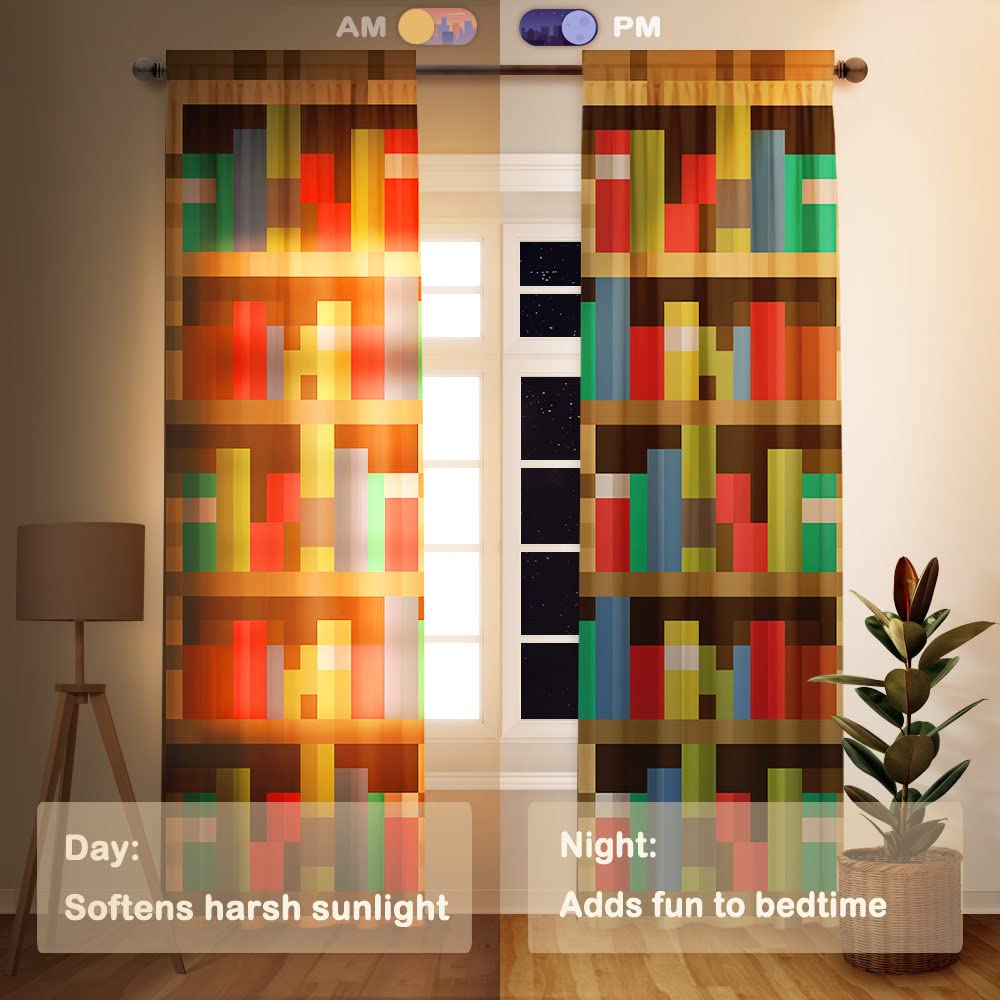 Allenjoy Pixelated Bookshelf Curtains in a children's room setup for cozy decor