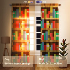 Allenjoy Pixelated Bookshelf Curtains in a children's room setup for cozy decor