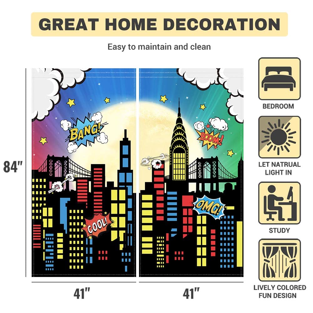 Allenjoy superhero skyline curtains durable microfiber showcases wrinkle-resistant fabric.