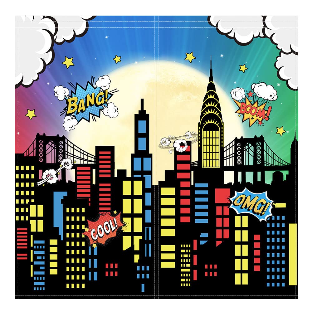 Allenjoy superhero skyline curtains kids room hero design on wall adds playful décor.