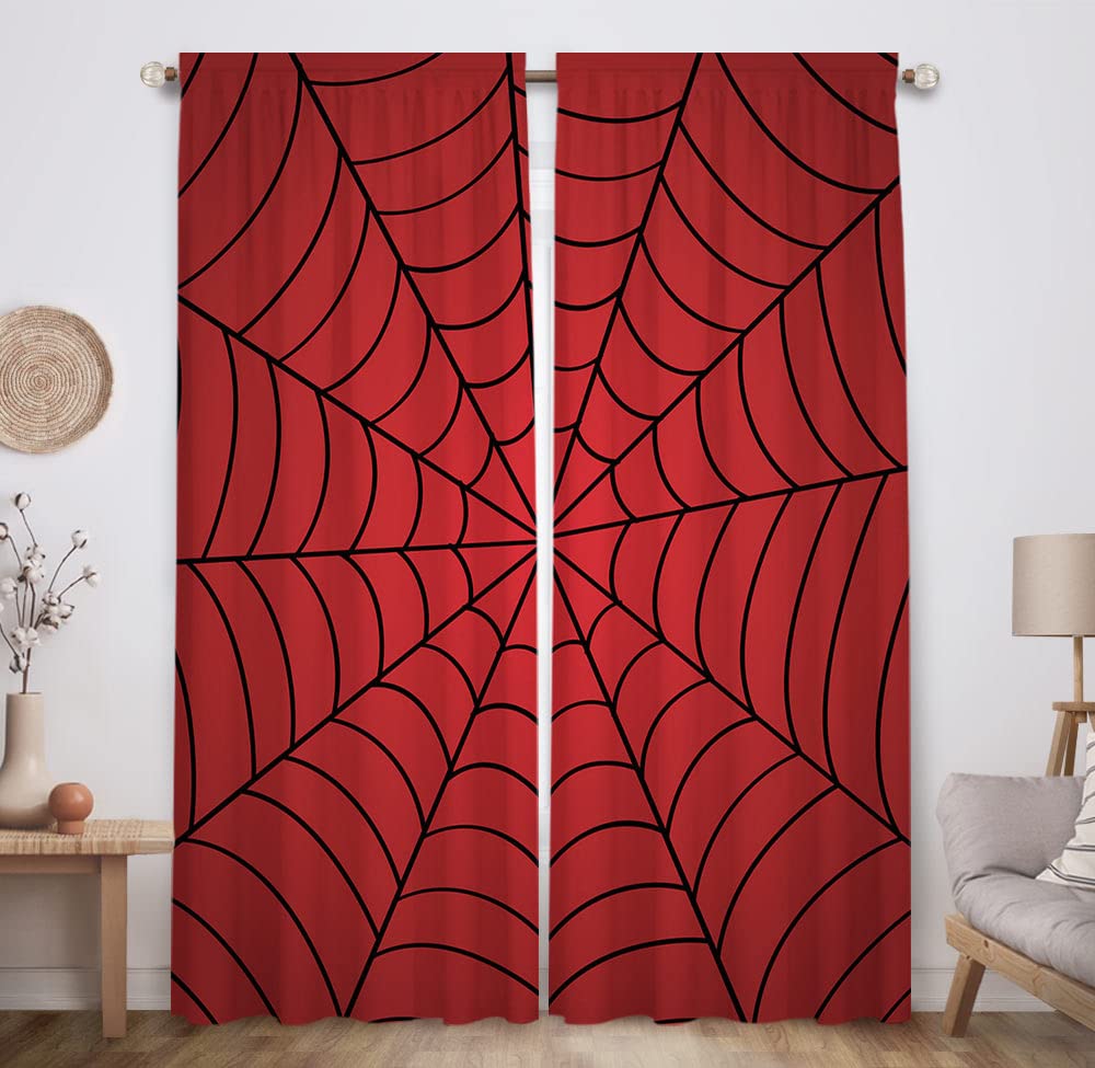 Allenjoy Superhero Spider Web curtains close-up shows durable microfiber for kids rooms.