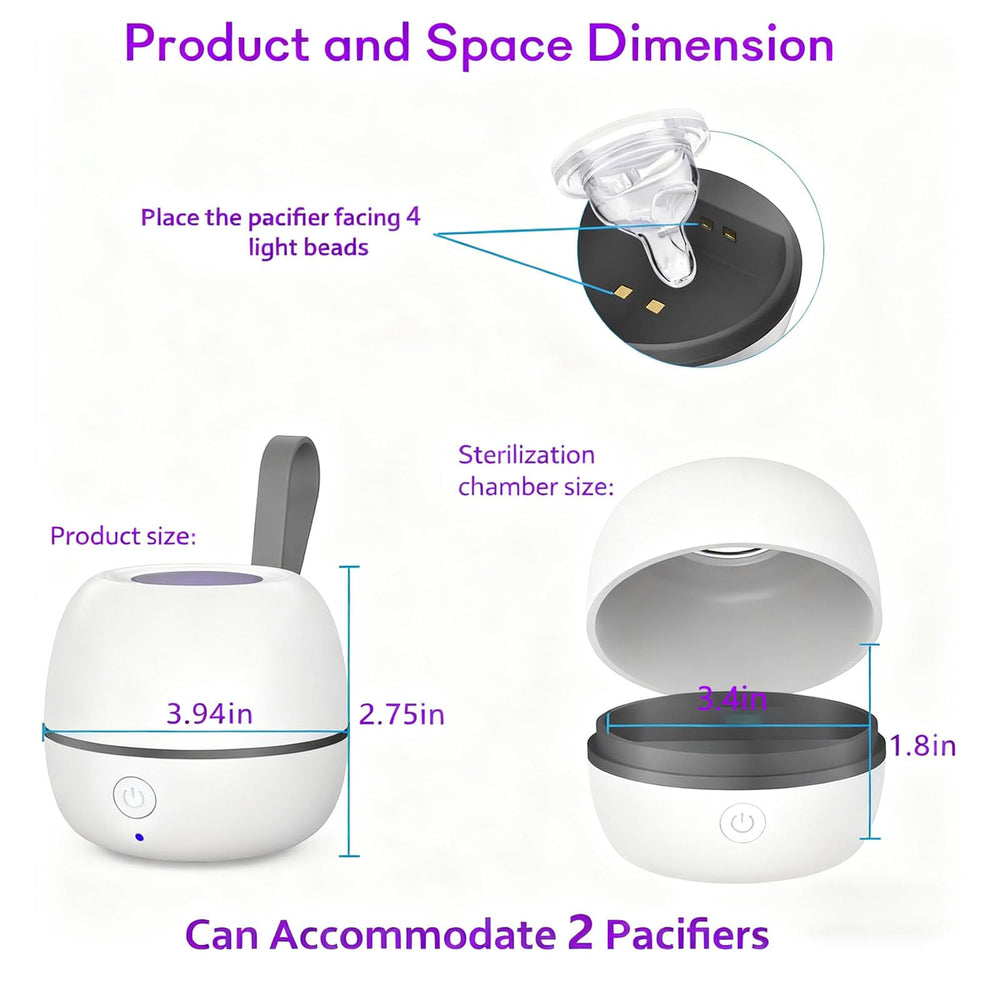 ALLGLAM compact travel-friendly sterilizer fits in a diaper bag or stroller.