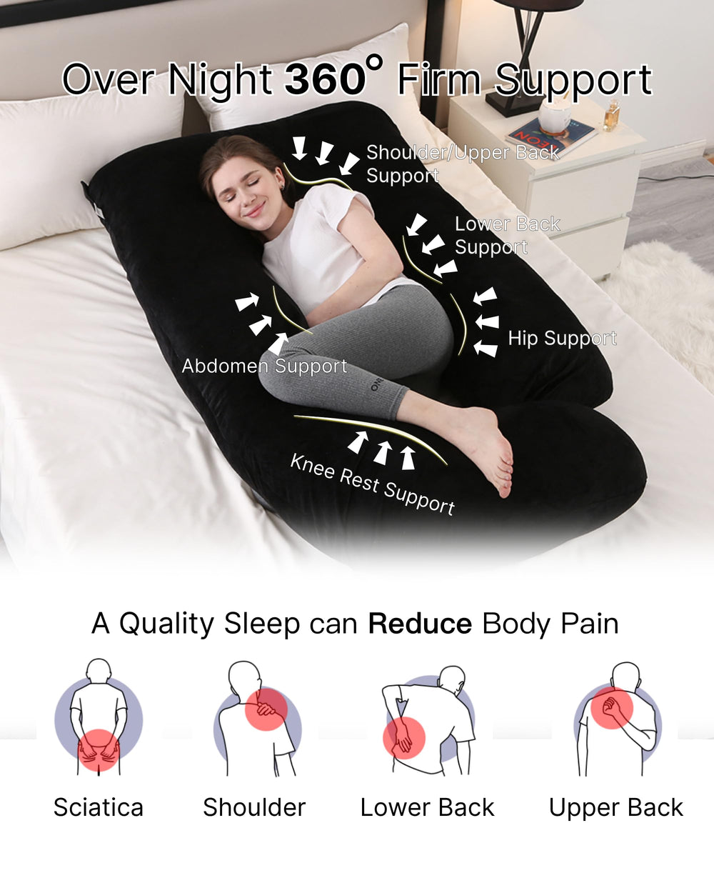 ALLOPERA pillow U-C shape design offers versatile belly and back support