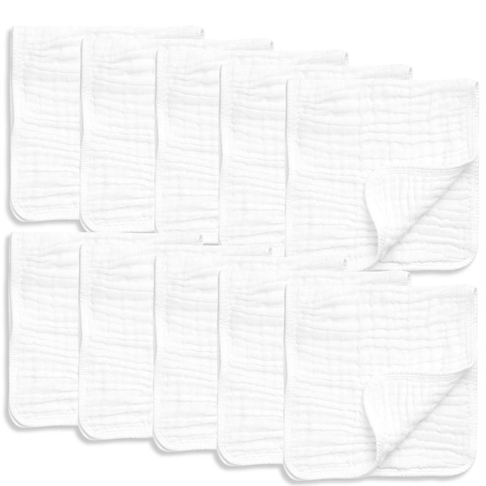 AllSett Health muslin burp cloths folded for easy storage and quick grabbing