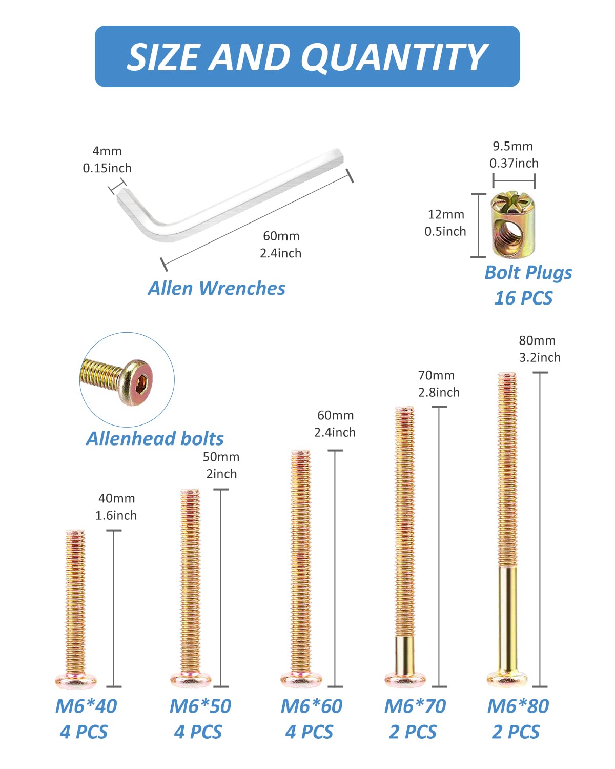 ALLWIN crib bolts and barrel nuts close-up highlight varied lengths for flexible fit