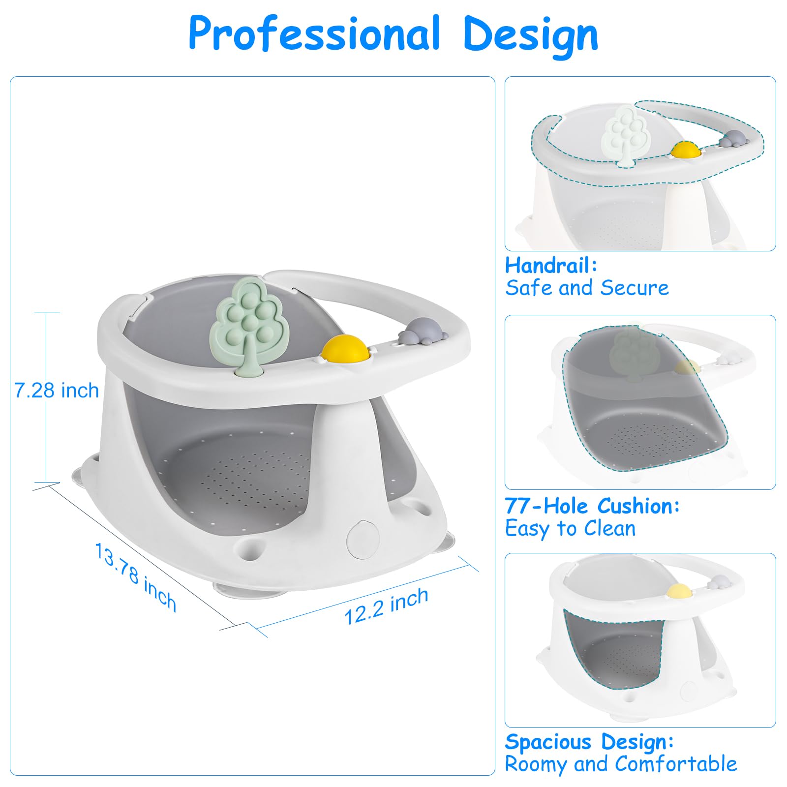 ALNUY baby bath seat gray supports ages six to twenty four months.