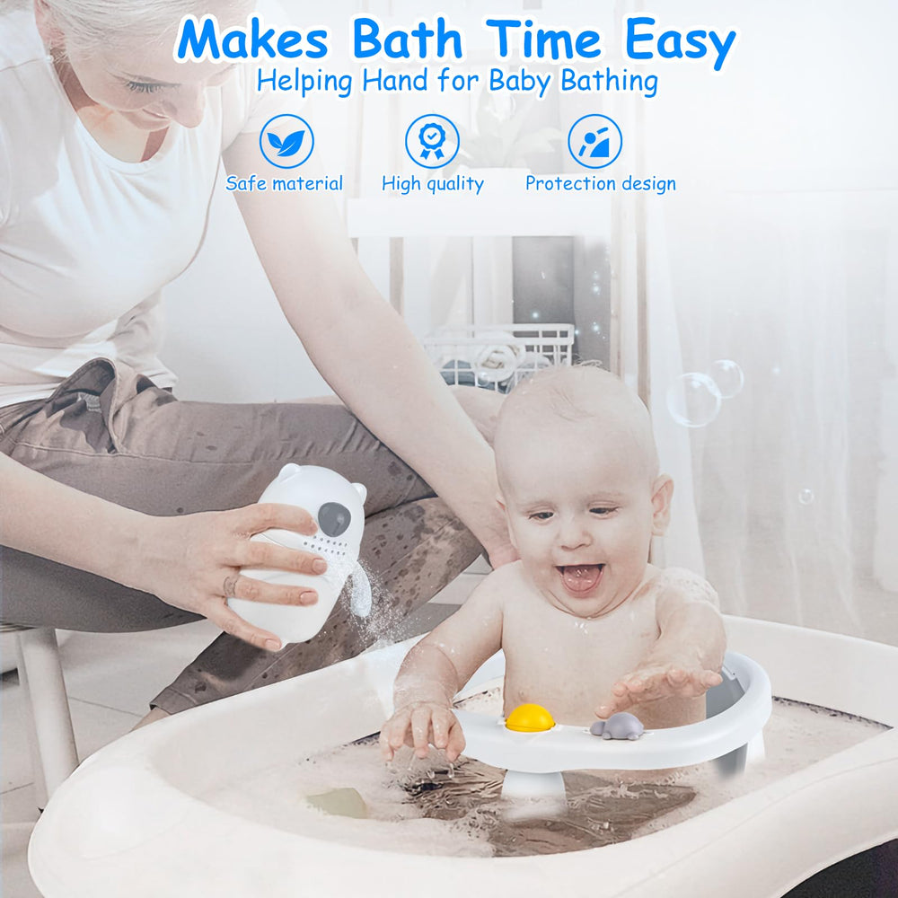 ALNUY baby bath seat with rinse cup enables quick rinsing after soap time.