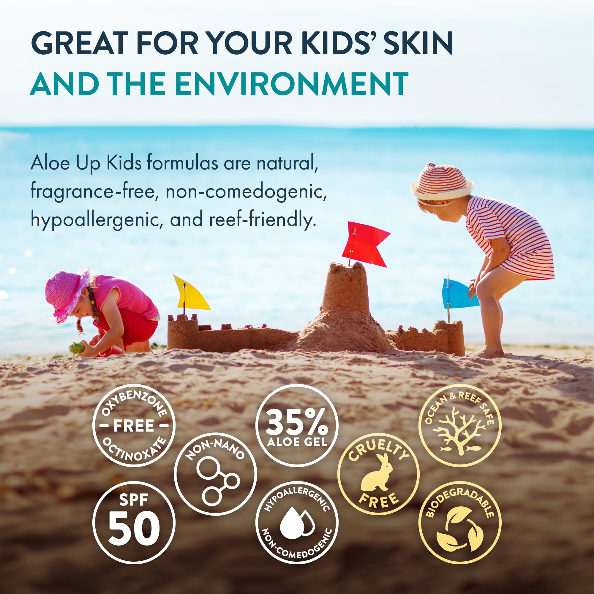 Aloe Up Reef Safe mineral sunscreen spray fragrance-free for sensitive skin.