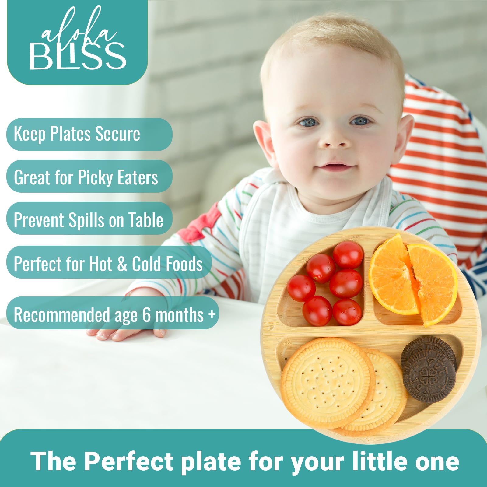 alohaBliss bamboo baby plates set mess-free dining with strong suction on trays