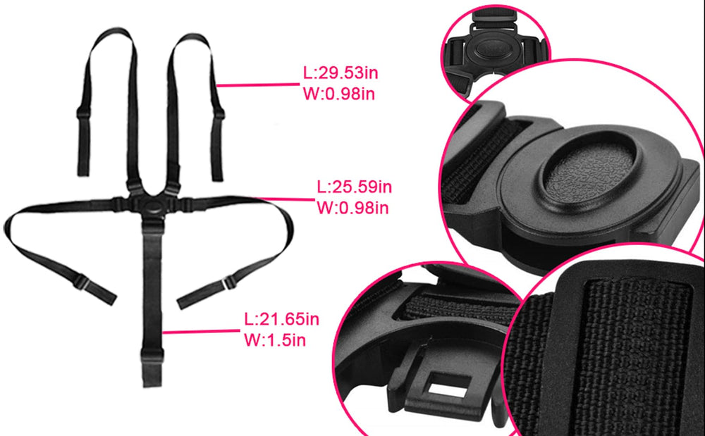 Alovexiong 5 Point Harness length adjustment highlights versatile fit for different strollers.