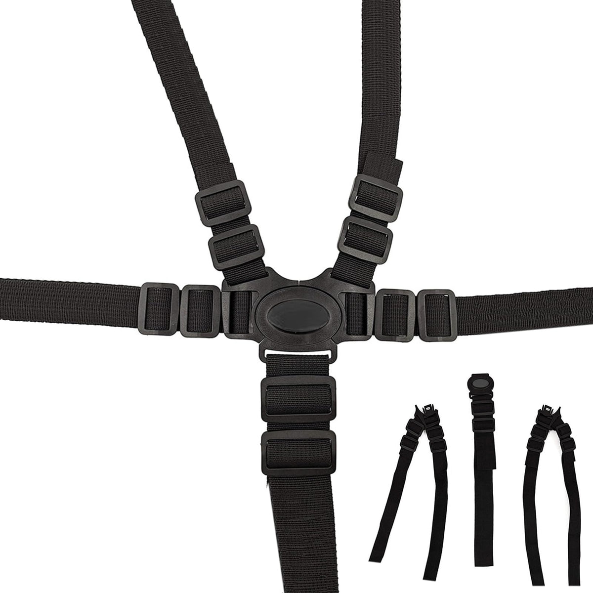 Alovexiong 5 Point Harness shoulder straps close-up showing sturdy buckles for secure baby safety.
