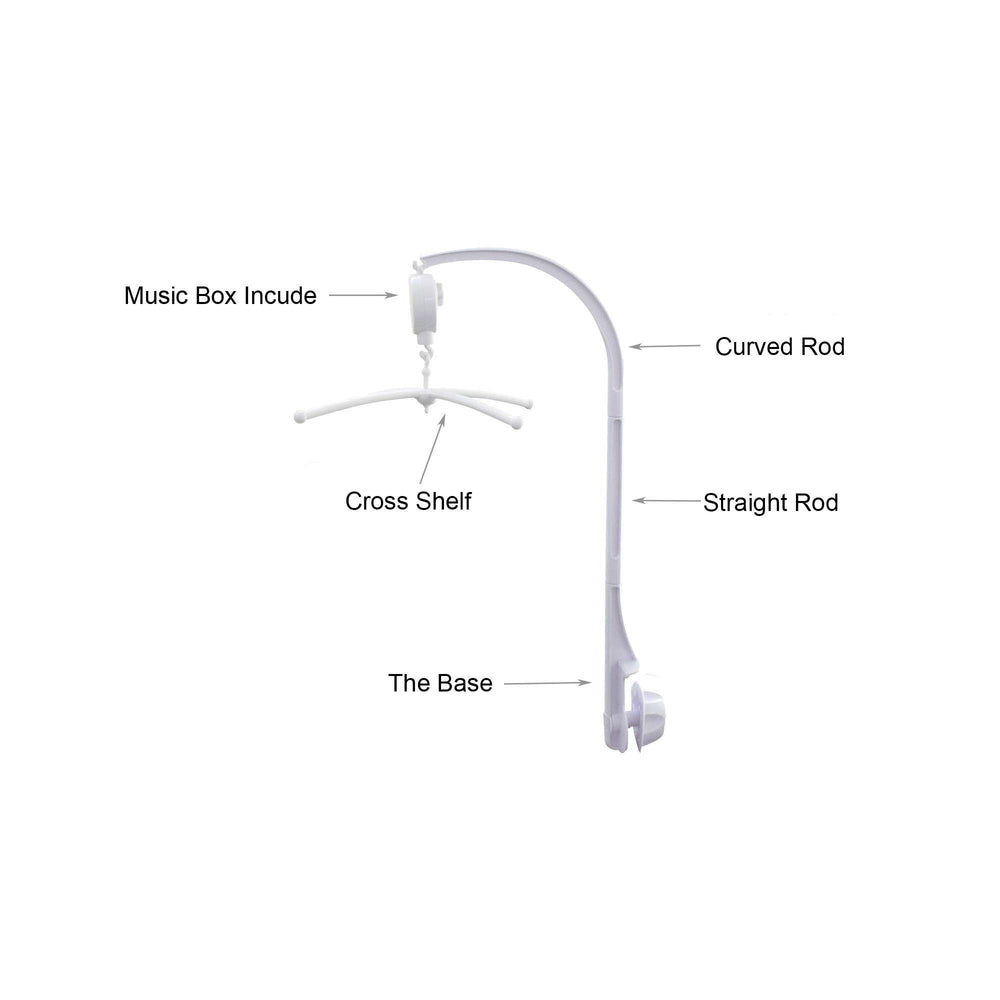 Alovexiong white music box holder mounted on crib or stroller for easy access