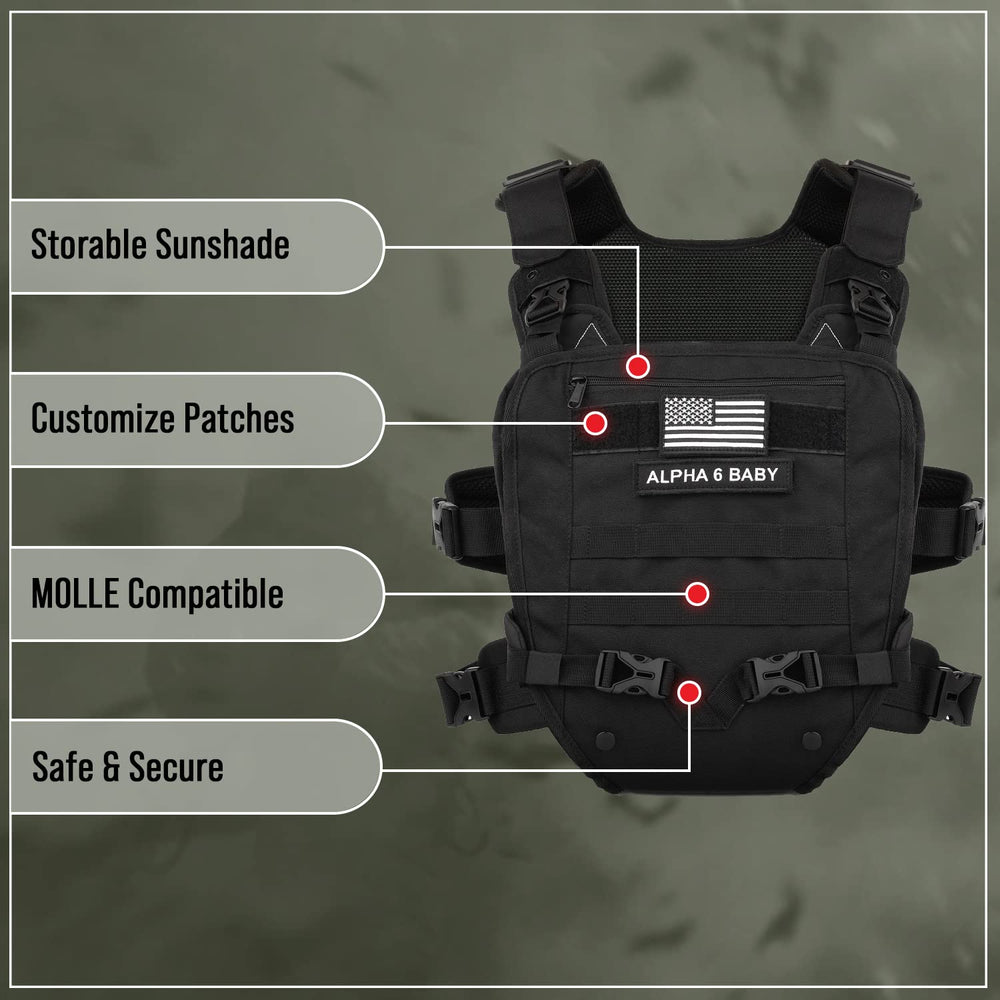 Alpha Six Baby Carrier made from durable 1000D nylon for rugged adventures.