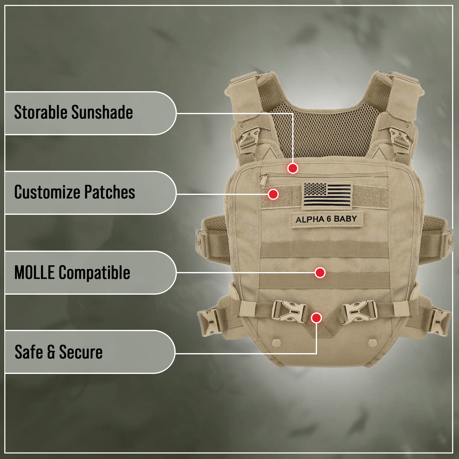 Alpha Six Baby Carrier lumbar-support back panel eases long carries.